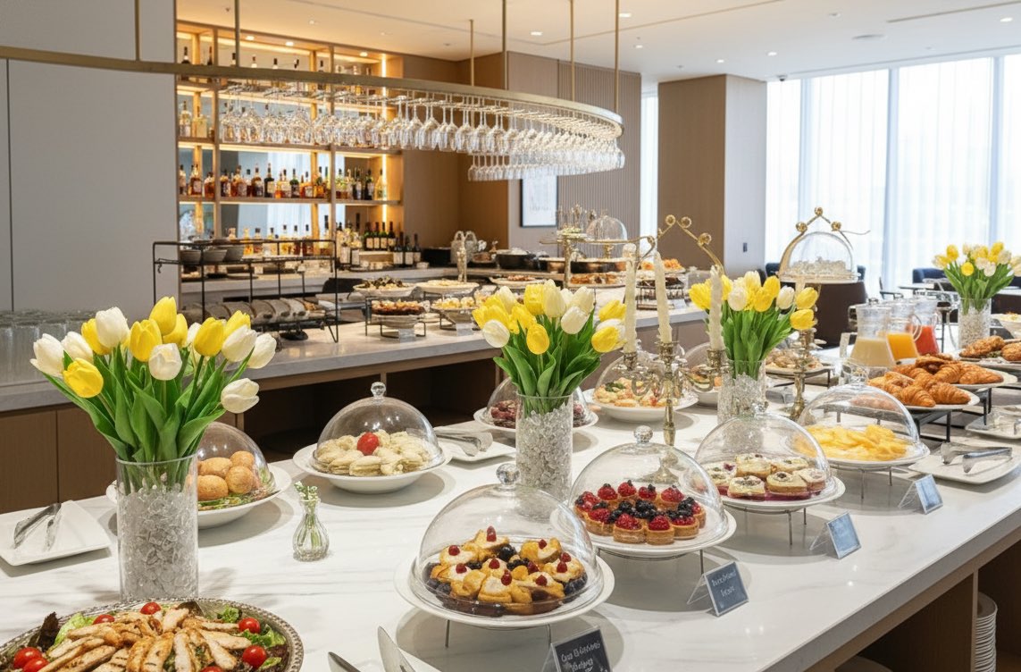 空港ラウンジの食事とドリンク