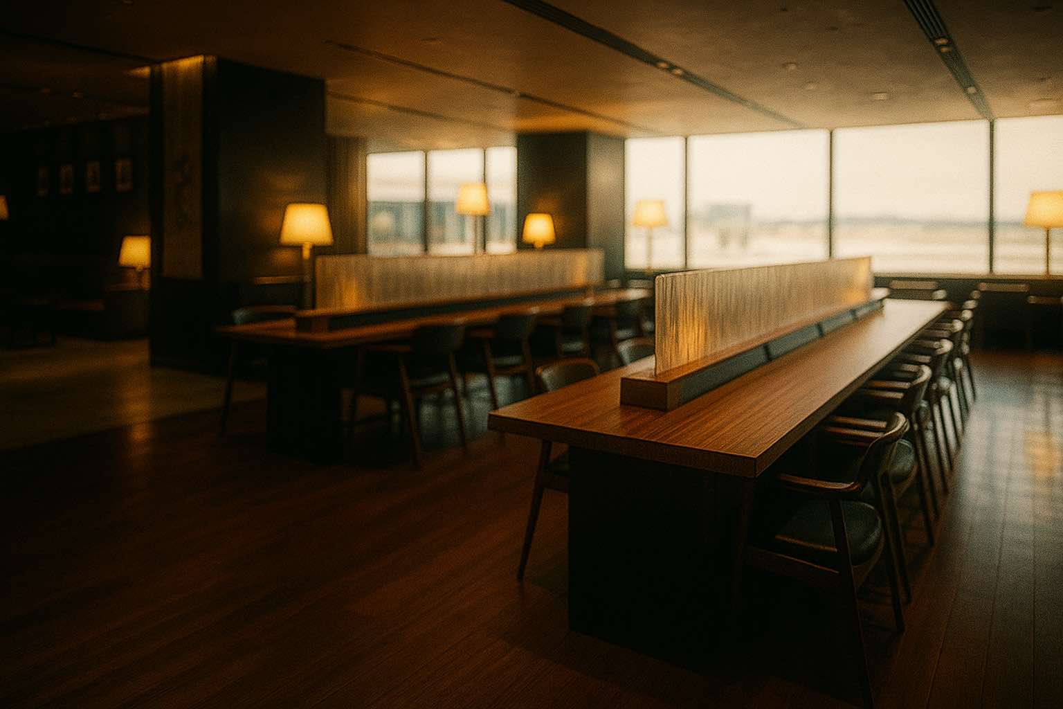 空港ラウンジでリラックスする様子